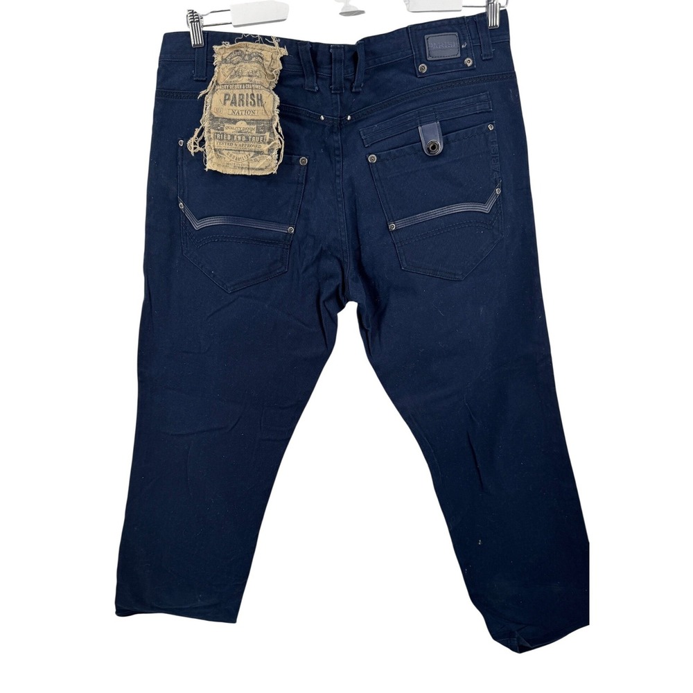Parish Nation Jeans Mens 42 Navy Blue Distressed Patch Streetwear Denim Pants